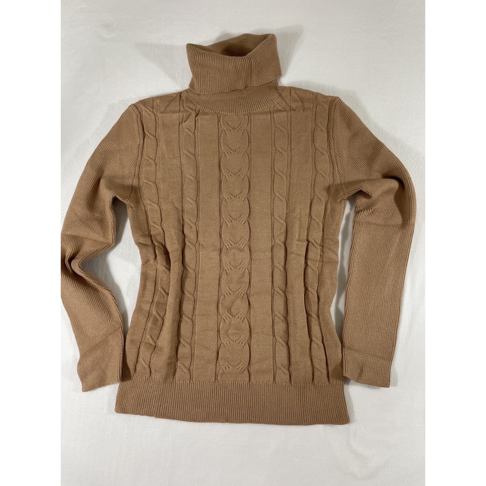 GeGekoko Womens Long Sleeve Turtleneck Chunky Knitted Pullover Soft Sz S Apricot